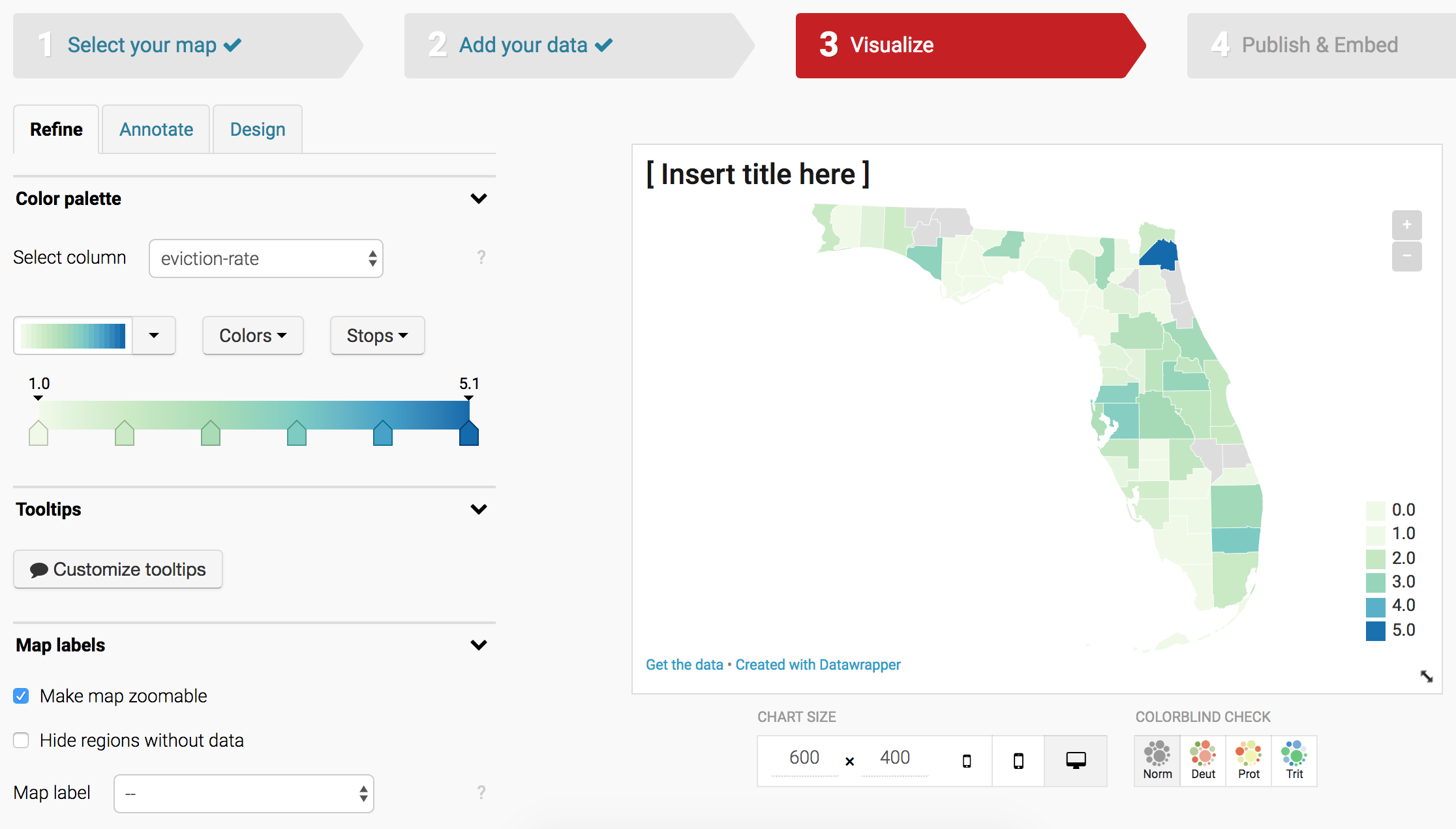 Listing of the visualization options for the choropleth map