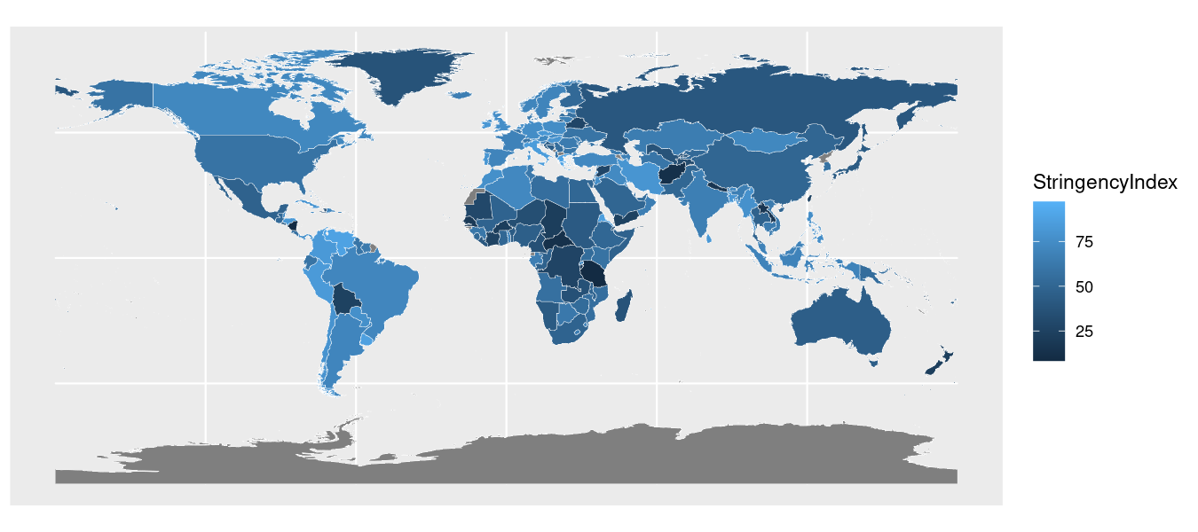 A ggplot map with some country shapes